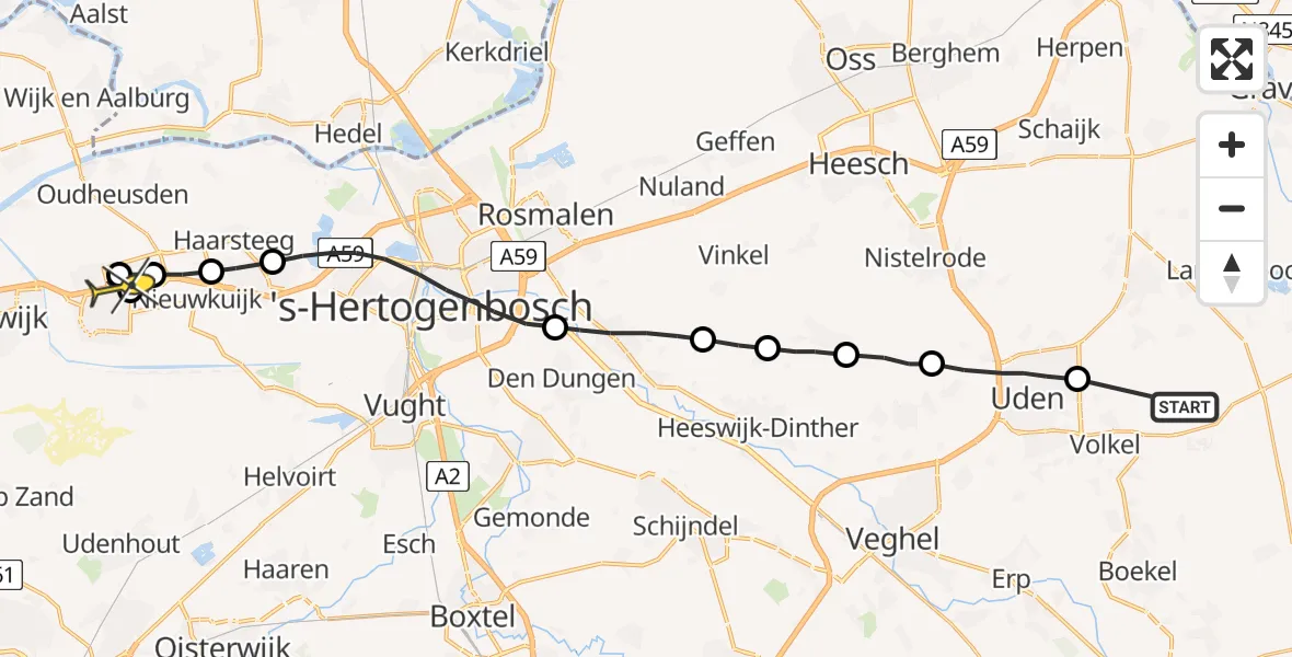 Routekaart van de vlucht: Lifeliner 3 naar Elshout