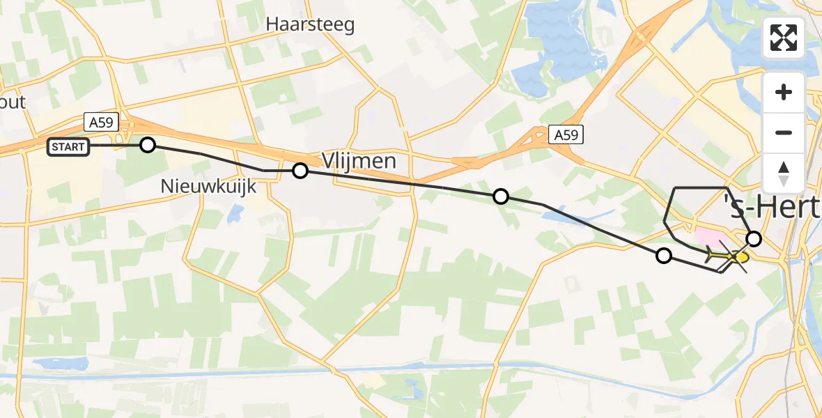 Routekaart van de vlucht: Lifeliner 3 naar 's-Hertogenbosch