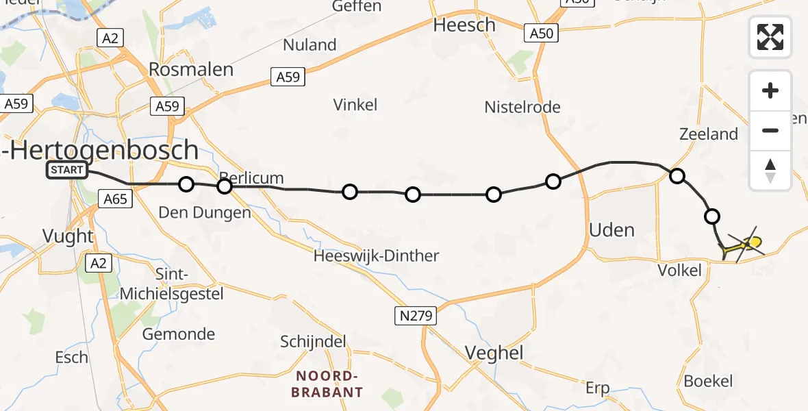 Routekaart van de vlucht: Lifeliner 3 naar Vliegbasis Volkel