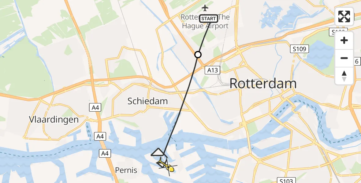 Routekaart van de vlucht: Lifeliner 2 naar Rotterdam