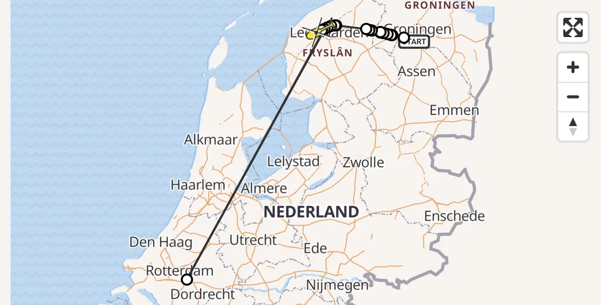 Routekaart van de vlucht: Ambulancehelikopter naar Marsum