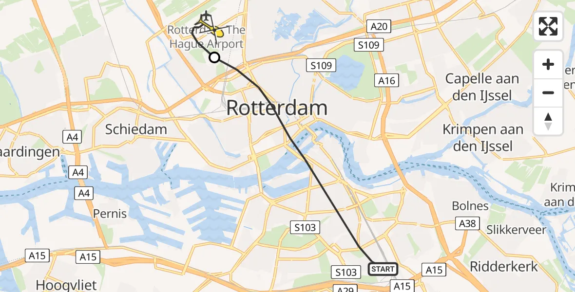 Routekaart van de vlucht: Lifeliner 2 naar Rotterdam The Hague Airport