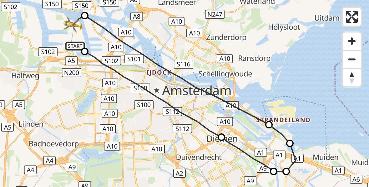 Vluchtroute Traumahelikopter Amsterdam Heliport - Amsterdam Heliport, 07 september 2023, 09:40