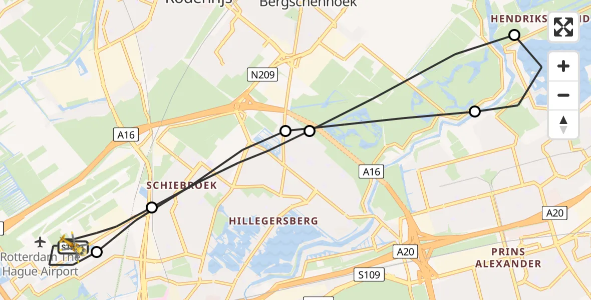 Vluchtroute Traumahelikopter Rotterdam The Hague Airport - Rotterdam The Hague Airport, 07 september 2023, 09:43