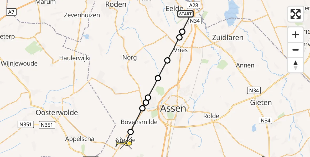 Routekaart van de vlucht: Lifeliner 4 naar Smilde