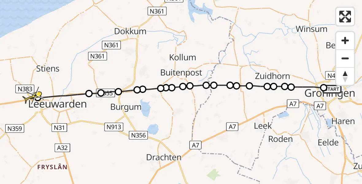 Routekaart van de vlucht: Lifeliner 4 naar Marsum