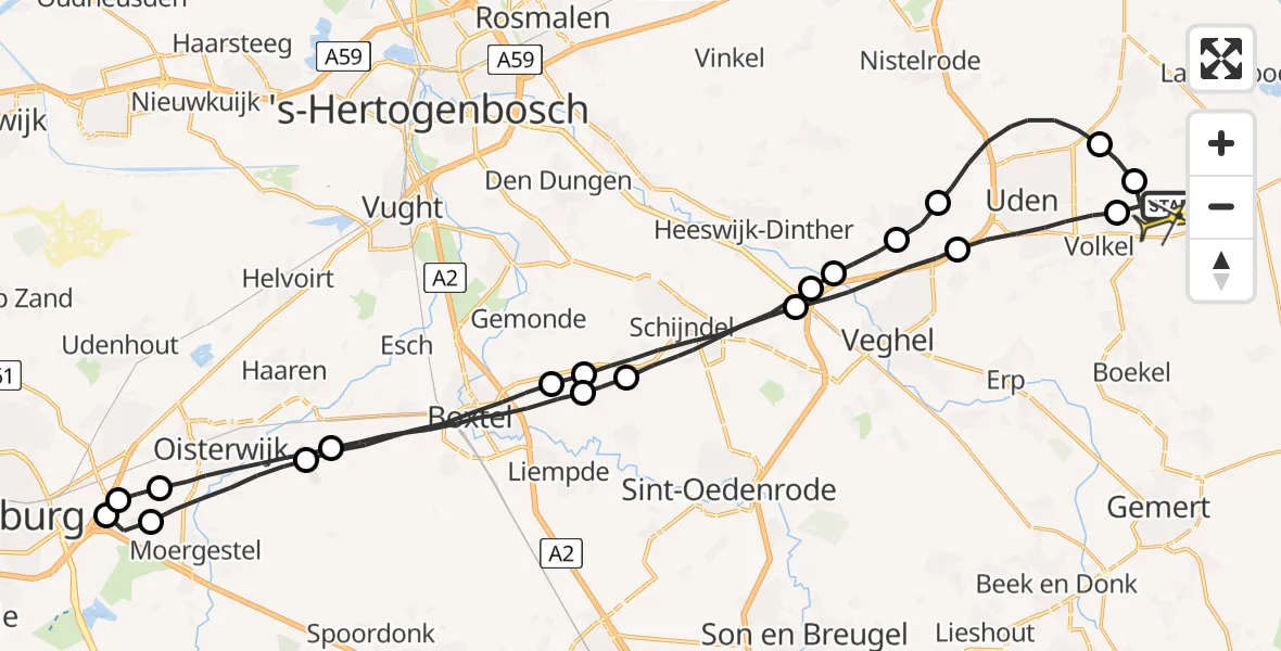 Routekaart van de vlucht: Lifeliner 3 naar Vliegbasis Volkel