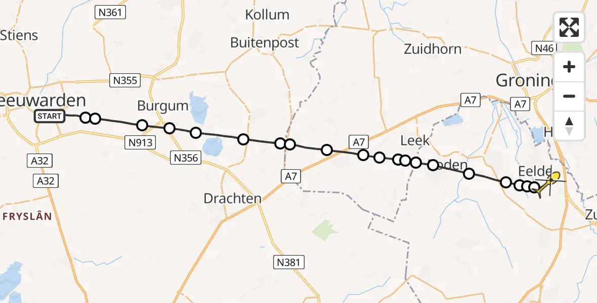 Routekaart van de vlucht: Lifeliner 4 naar Groningen Airport Eelde