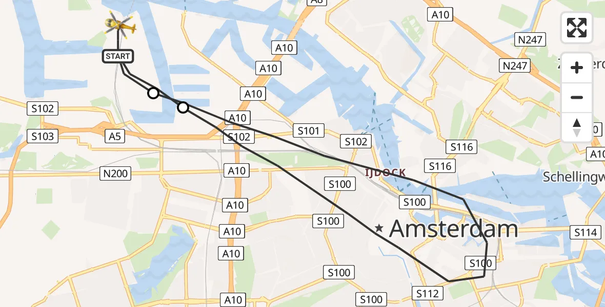 Vluchtroute Traumahelikopter Amsterdam Heliport - Amsterdam Heliport, 07 september 2023, 12:28