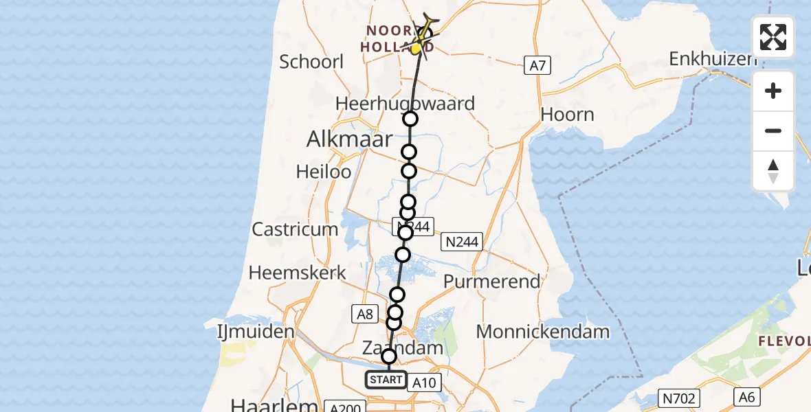 Routekaart van de vlucht: Lifeliner 1 naar 't Veld