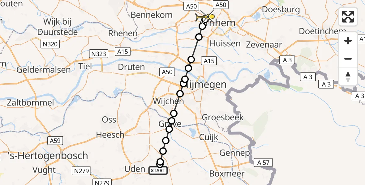 Routekaart van de vlucht: Lifeliner 3 naar Arnhem