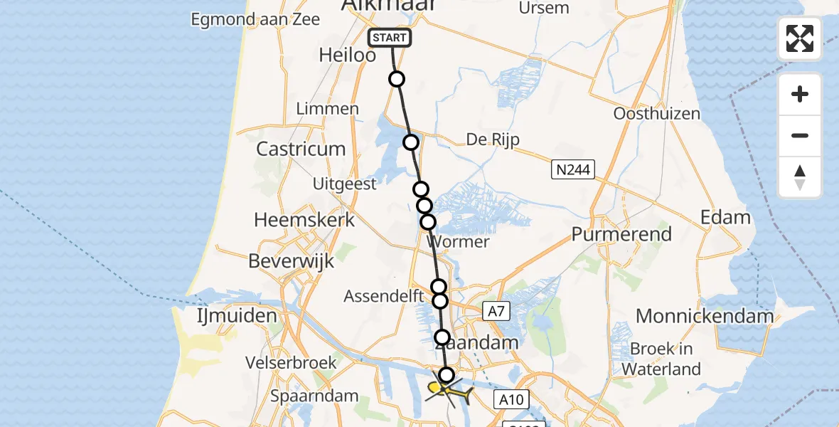 Routekaart van de vlucht: Lifeliner 1 naar Amsterdam Heliport