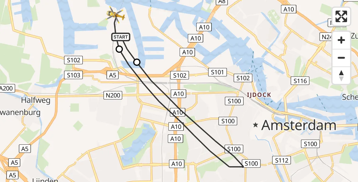 Vluchtroute Traumahelikopter Amsterdam Heliport - Amsterdam Heliport, 07 september 2023, 14:05