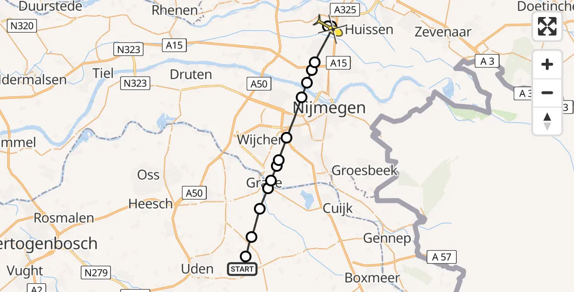 Routekaart van de vlucht: Lifeliner 3 naar Elst
