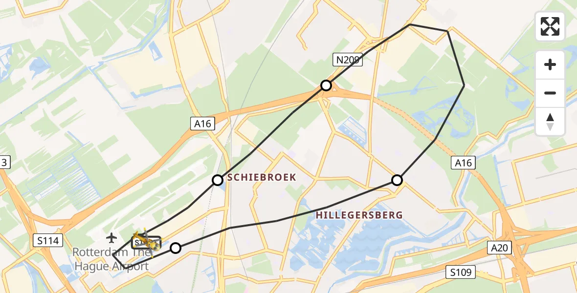 Vluchtroute Traumahelikopter Rotterdam The Hague Airport - Rotterdam The Hague Airport, 07 september 2023, 15:18