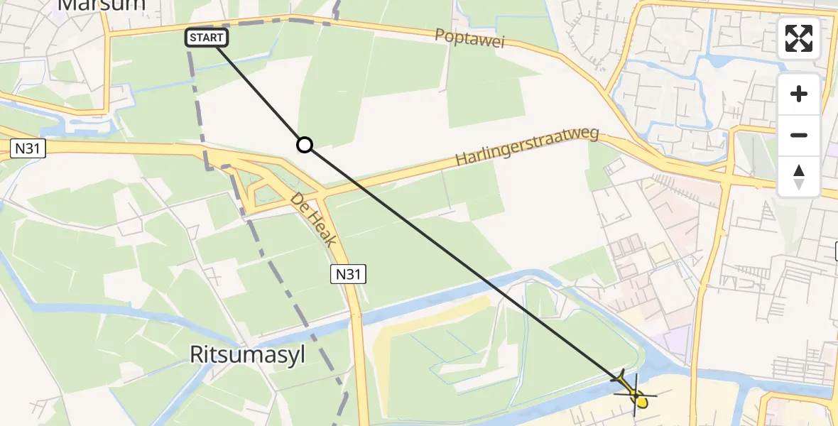 Routekaart van de vlucht: Ambulancehelikopter naar Leeuwarden