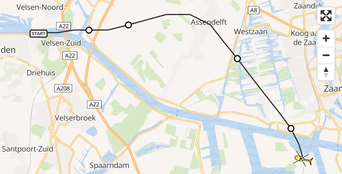 Routekaart van de vlucht: Lifeliner 1 naar Amsterdam Heliport