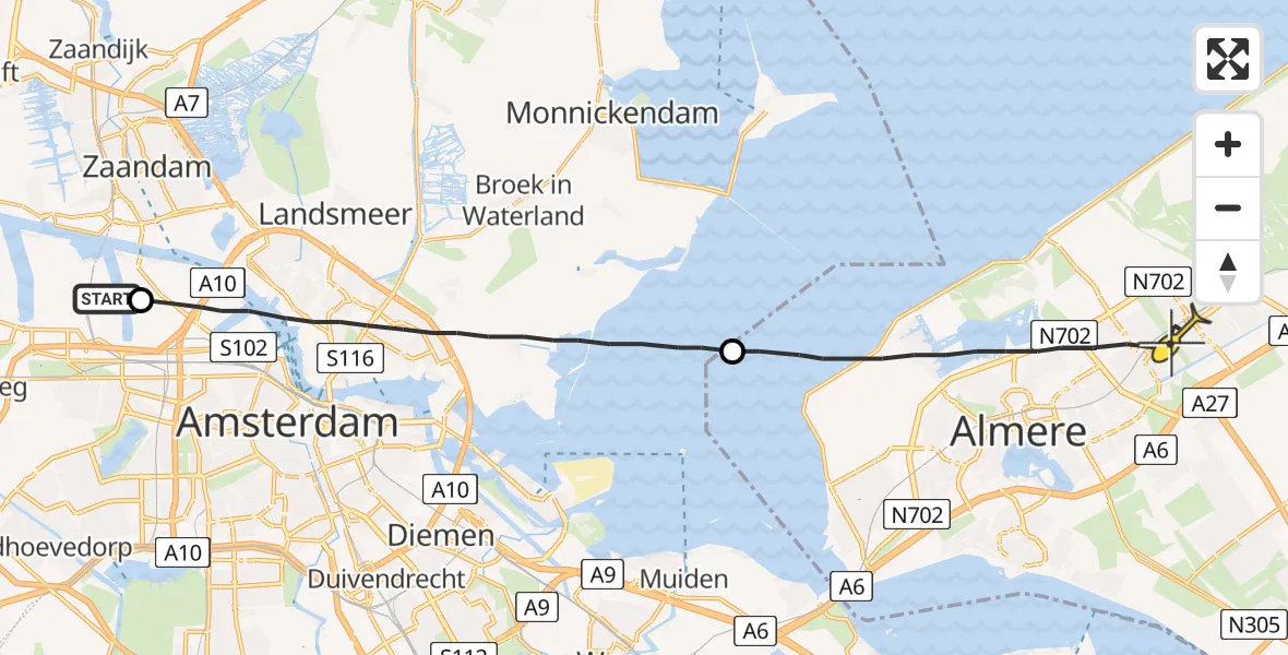 Routekaart van de vlucht: Lifeliner 1 naar Almere