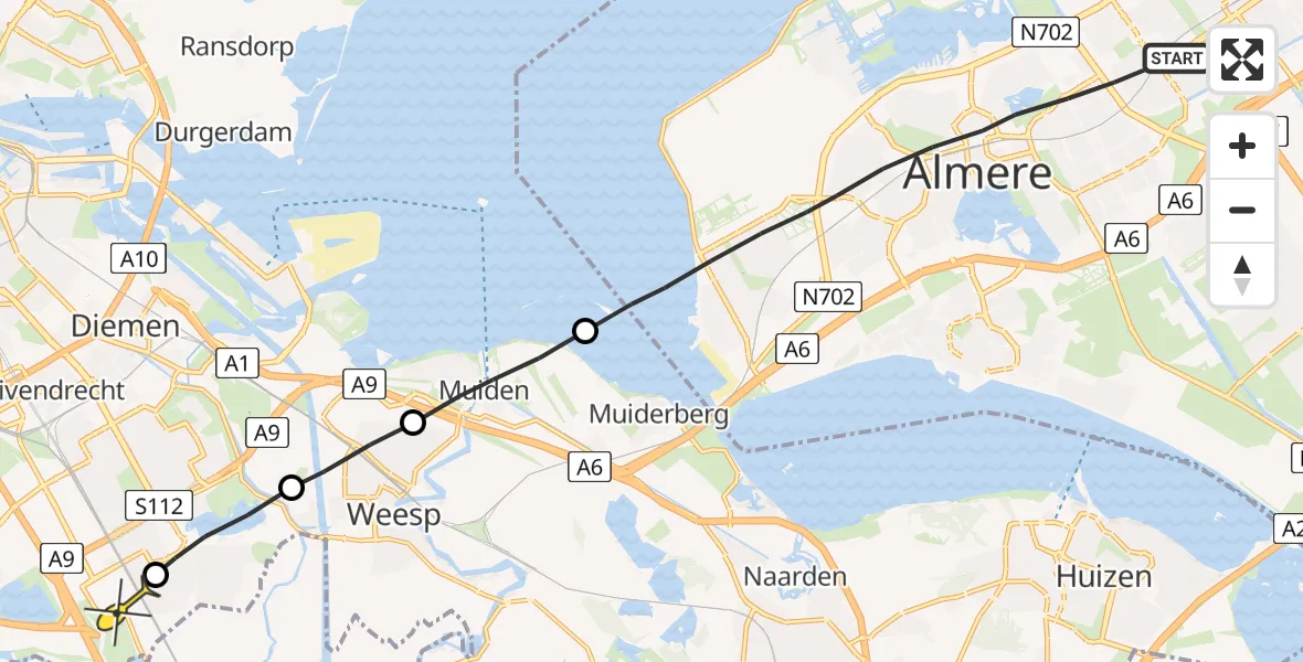 Routekaart van de vlucht: Lifeliner 1 naar Academisch Medisch Centrum (AMC)