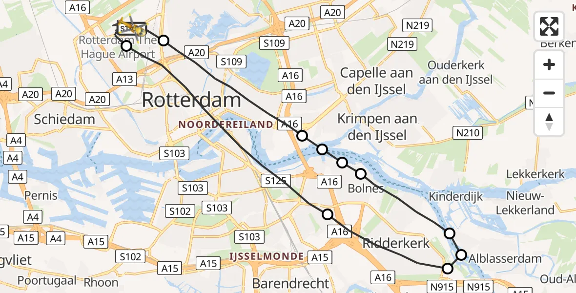 Vluchtroute Traumahelikopter Rotterdam The Hague Airport - Rotterdam The Hague Airport, 07 september 2023, 16:46