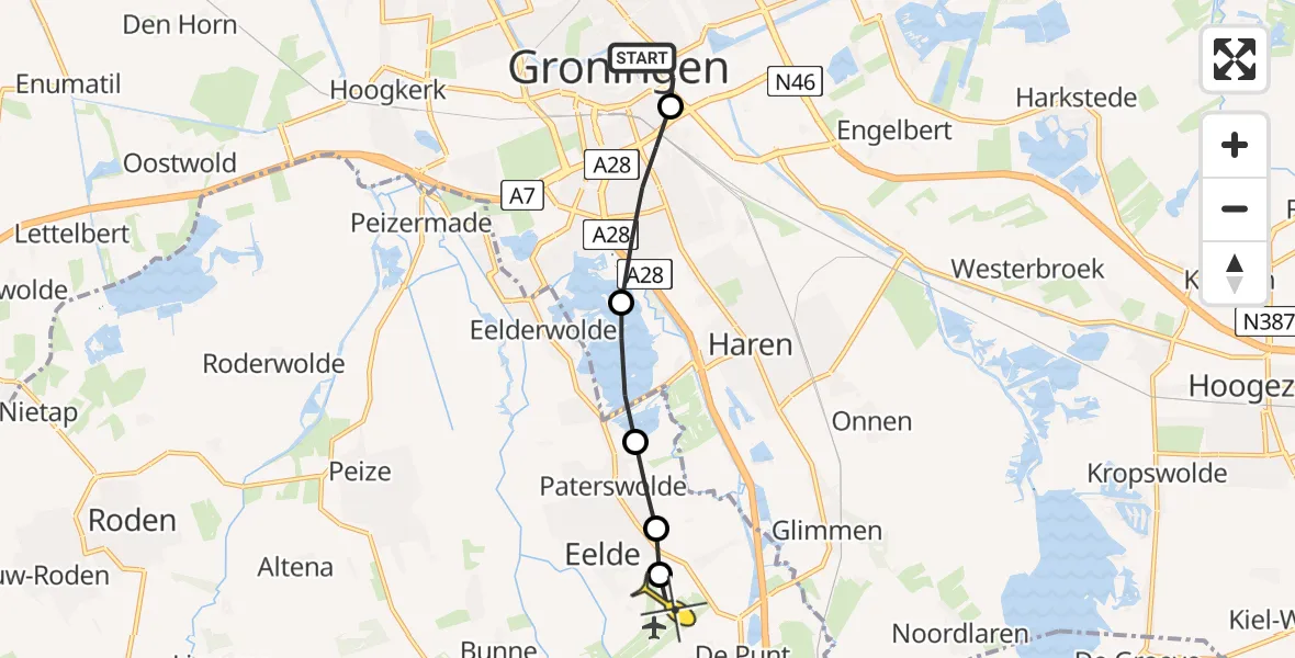 Routekaart van de vlucht: Lifeliner 4 naar Groningen Airport Eelde