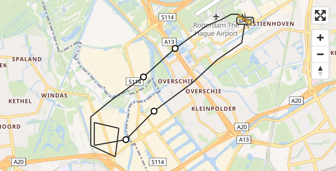 Vluchtroute Traumahelikopter Rotterdam The Hague Airport - Rotterdam The Hague Airport, 07 september 2023, 17:46