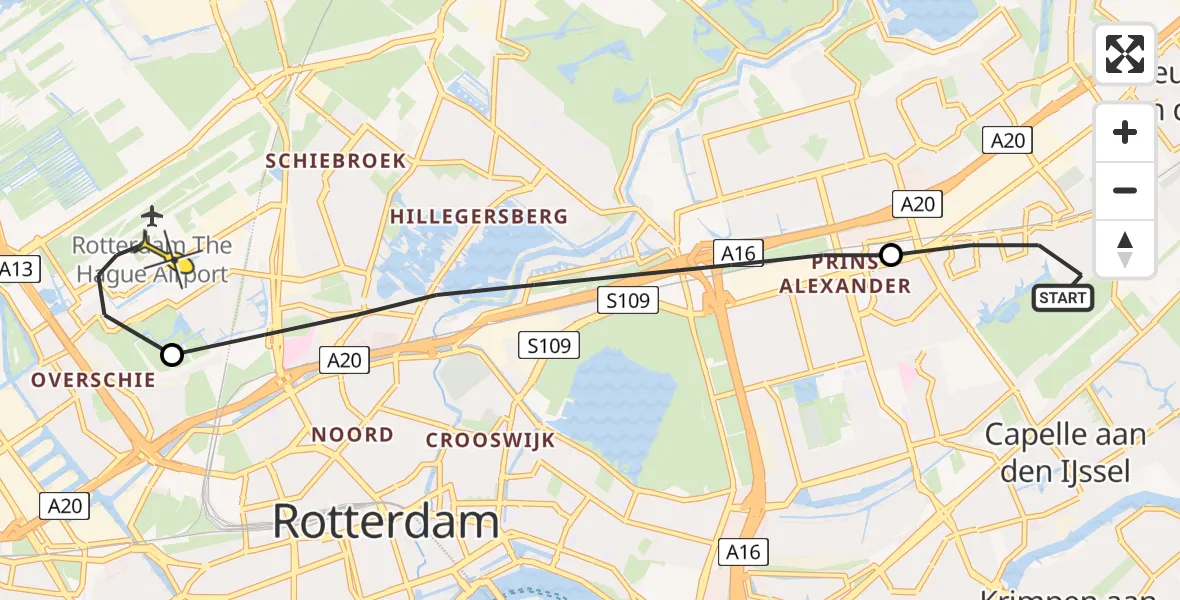 Routekaart van de vlucht: Lifeliner 2 naar Rotterdam The Hague Airport