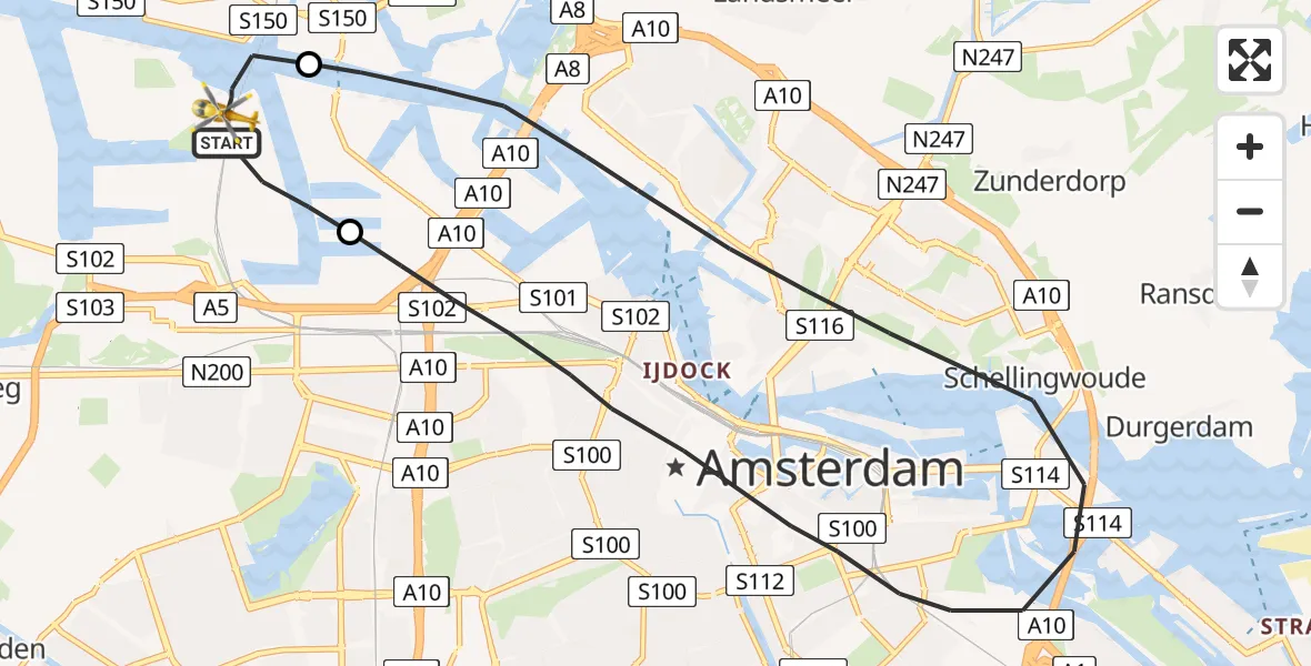 Vluchtroute Traumahelikopter Amsterdam Heliport - Amsterdam Heliport, 07 september 2023, 18:58