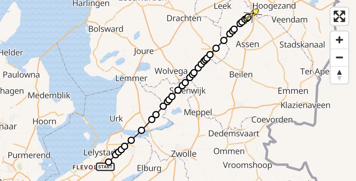 Routekaart van de vlucht: Traumaheli naar Groningen Airport Eelde