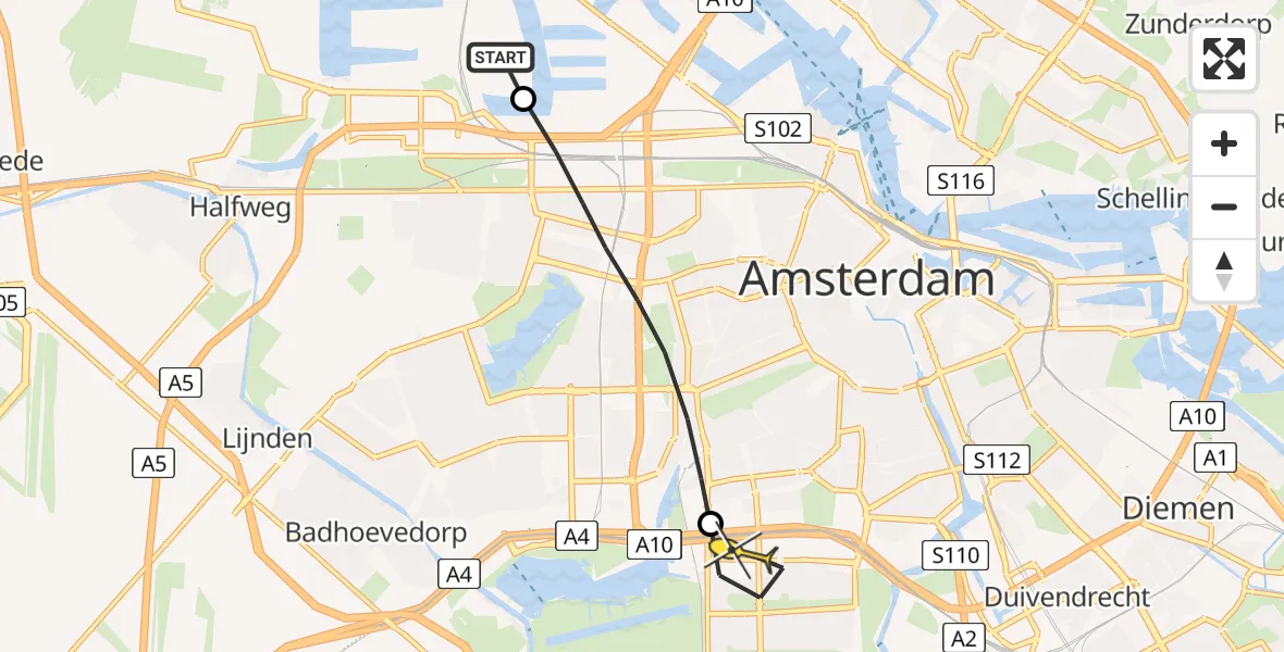 Routekaart van de vlucht: Lifeliner 1 naar VU Medisch Centrum Amsterdam