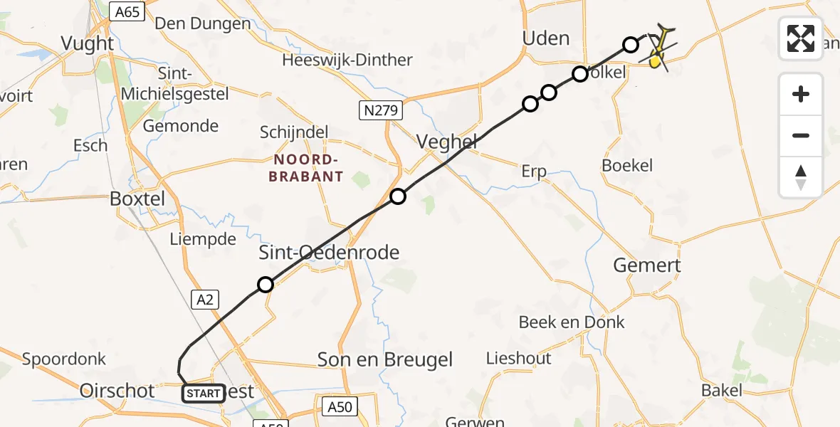 Routekaart van de vlucht: Lifeliner 3 naar Vliegbasis Volkel