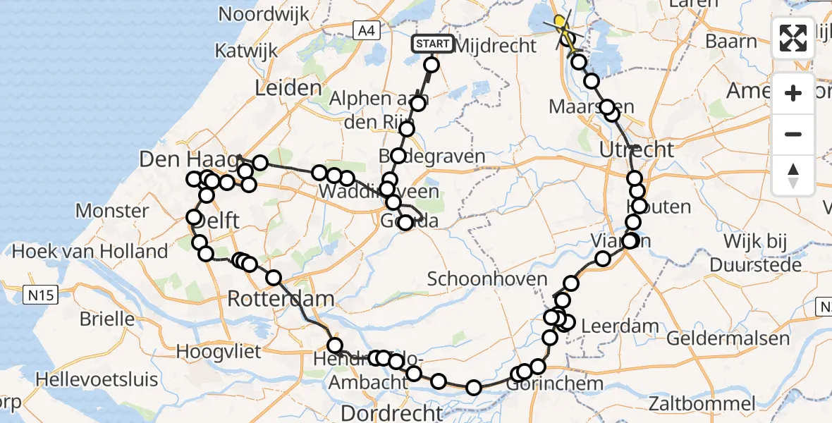 Routekaart van de vlucht: Politieheli naar Loenersloot