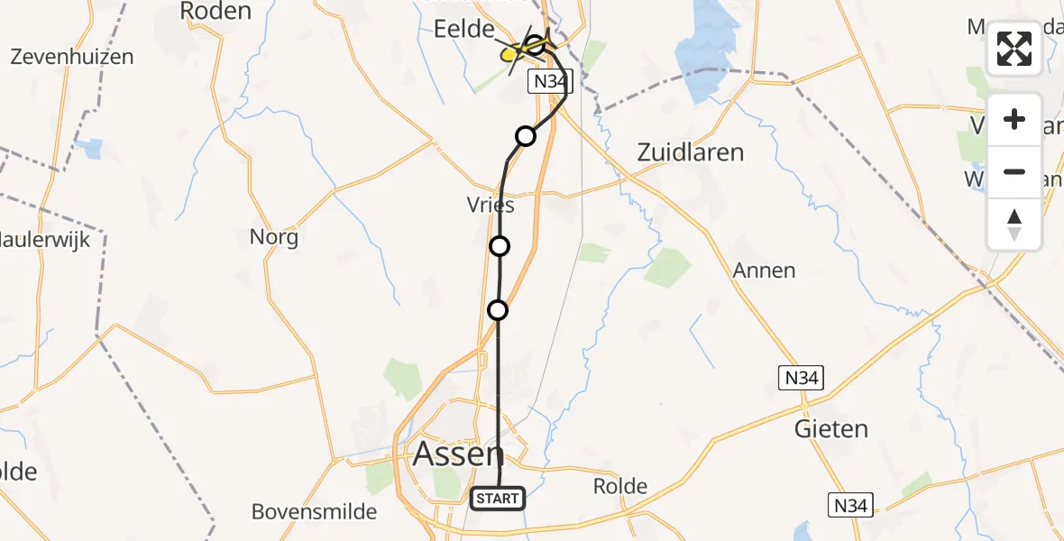 Routekaart van de vlucht: Lifeliner 4 naar Groningen Airport Eelde