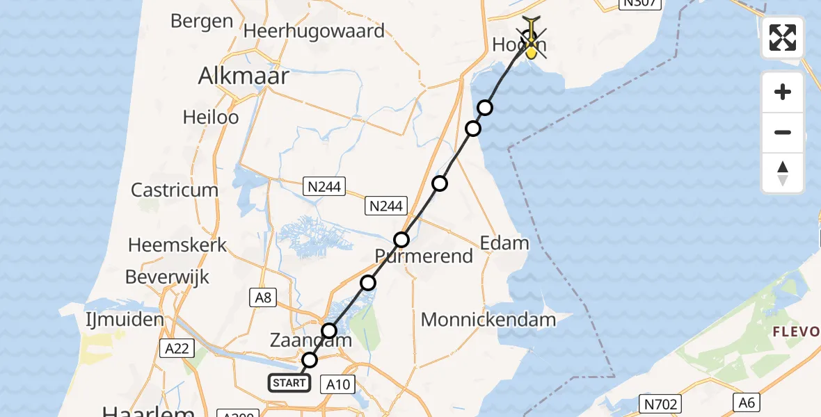 Routekaart van de vlucht: Lifeliner 1 naar Blokker