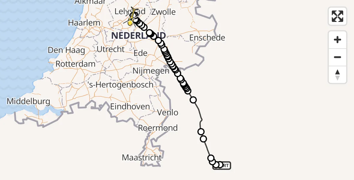 Routekaart van de vlucht: Traumahelikopter naar Lelystad Airport