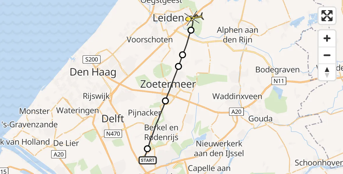 Routekaart van de vlucht: Lifeliner 2 naar Leiderdorp