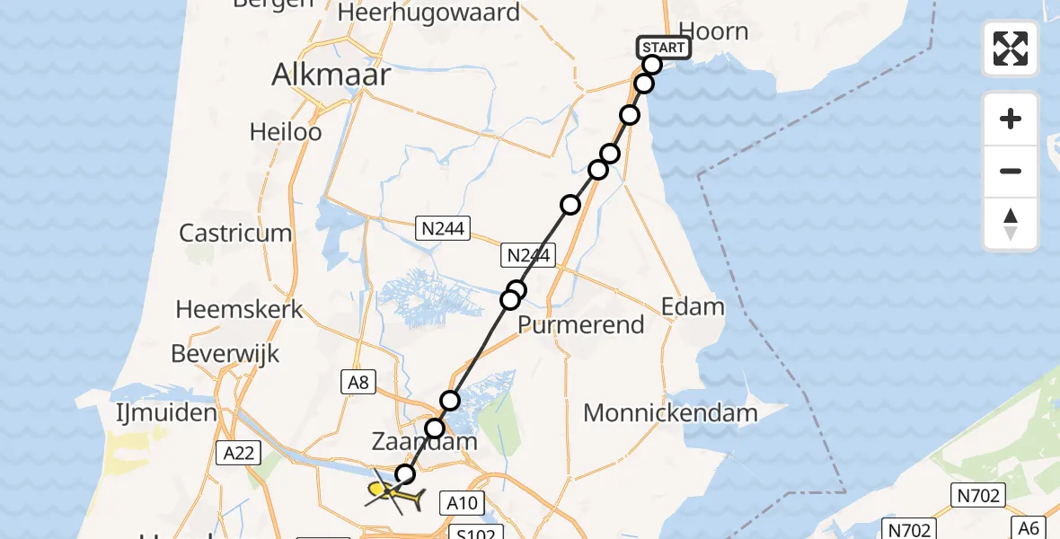 Routekaart van de vlucht: Lifeliner 1 naar Amsterdam Heliport