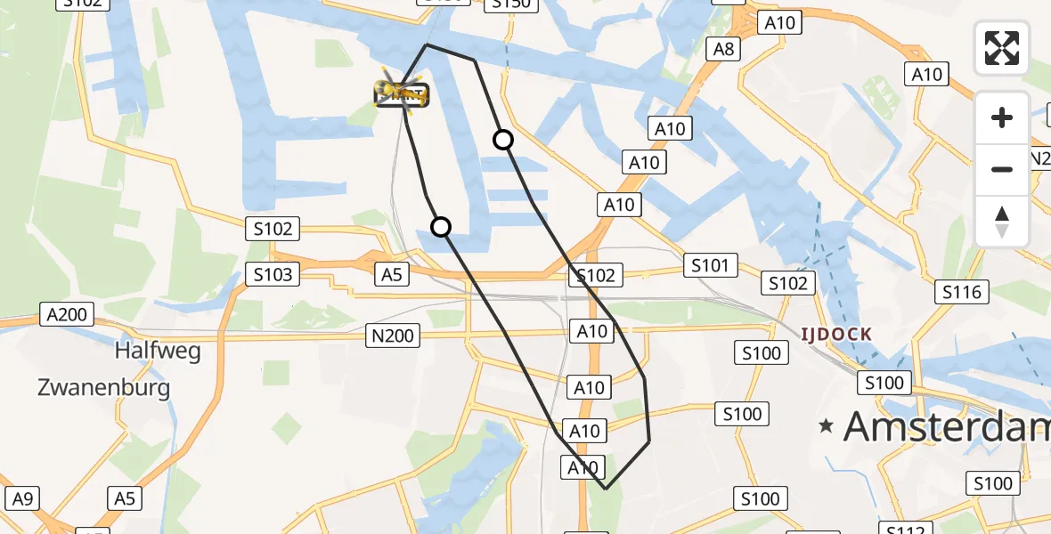 Vluchtroute Traumahelikopter Amsterdam Heliport - Amsterdam Heliport, 08 september 2023, 13:40
