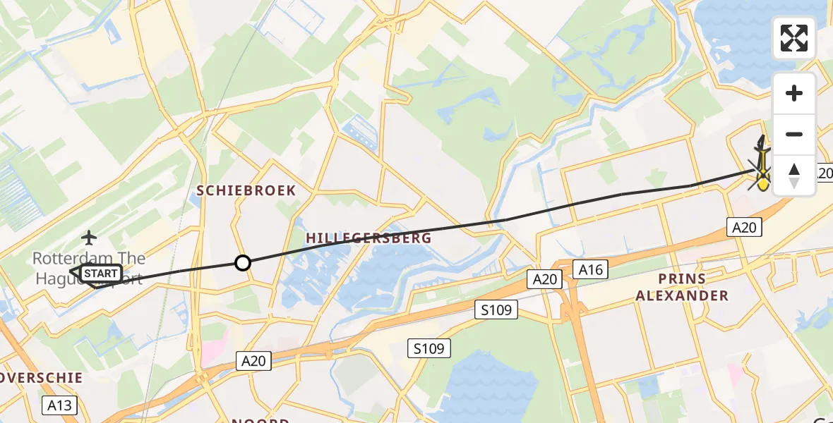 Routekaart van de vlucht: Lifeliner 2 naar Rotterdam