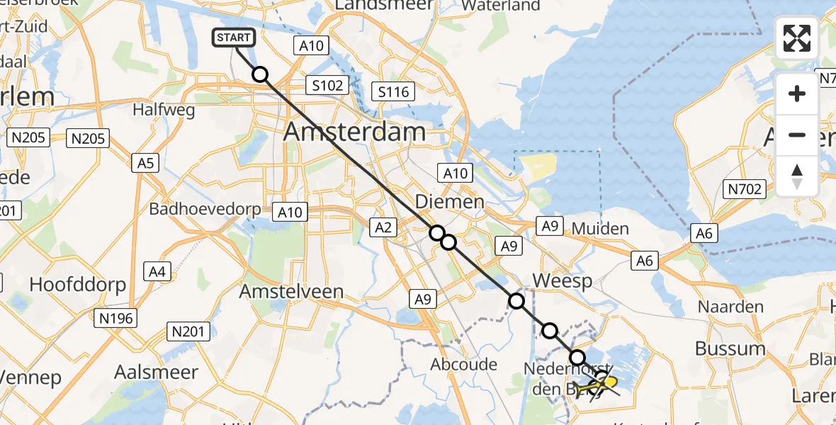 Routekaart van de vlucht: Lifeliner 1 naar Nederhorst den Berg