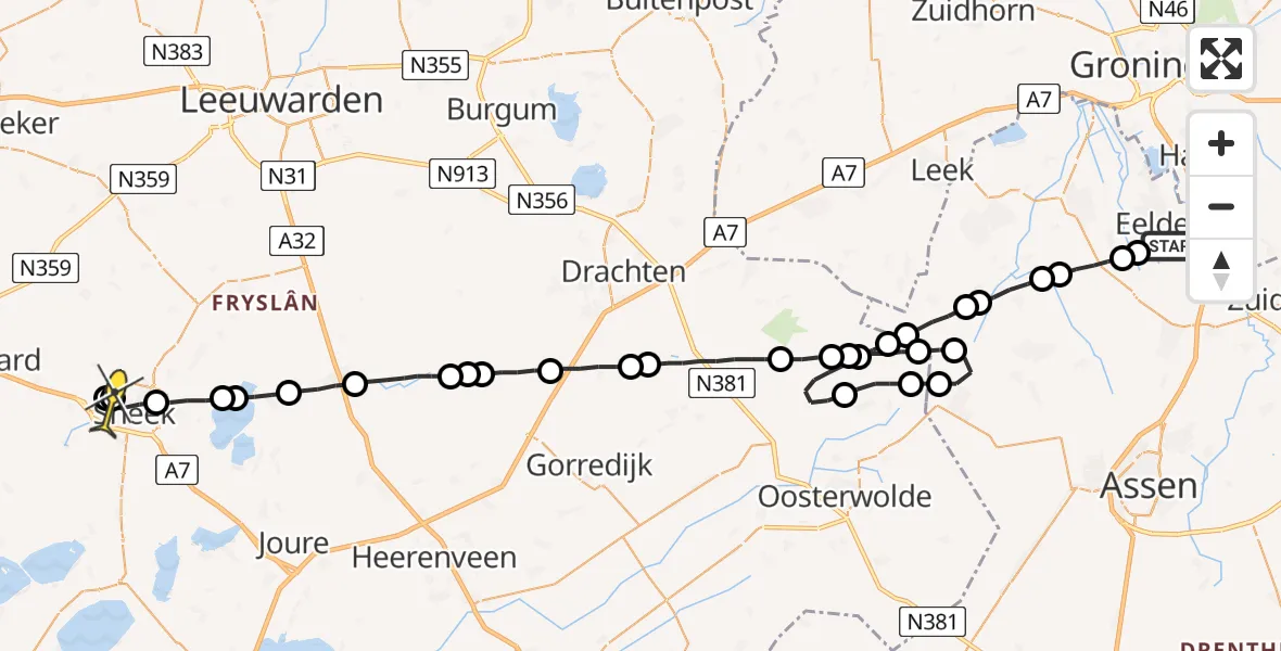 Routekaart van de vlucht: Lifeliner 4 naar Sneek