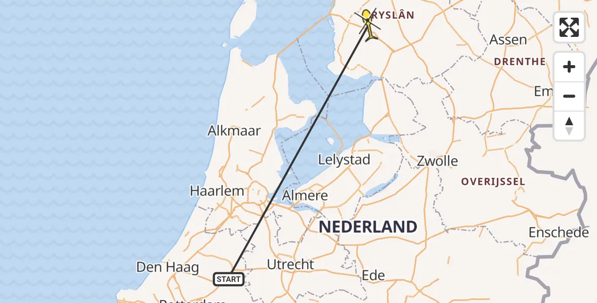 Routekaart van de vlucht: Traumahelikopter naar Ysbrechtum