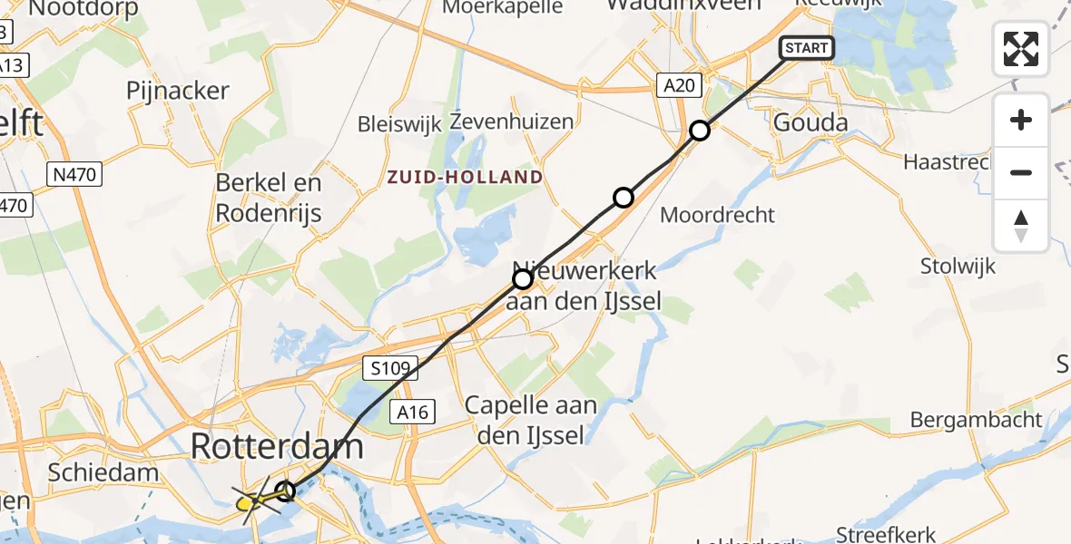 Routekaart van de vlucht: Lifeliner 2 naar Erasmus MC