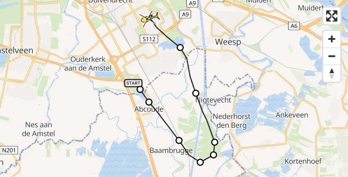 Routekaart van de vlucht: Lifeliner 1 naar Amsterdam