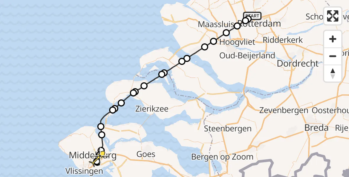 Routekaart van de vlucht: Lifeliner 2 naar Middelburg