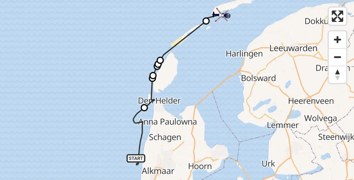 Vluchtroute Politiehelikopter  - West-Terschelling, 09 september 2023, 08:02