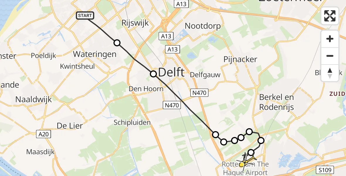 Routekaart van de vlucht: Lifeliner 2 naar Rotterdam The Hague Airport