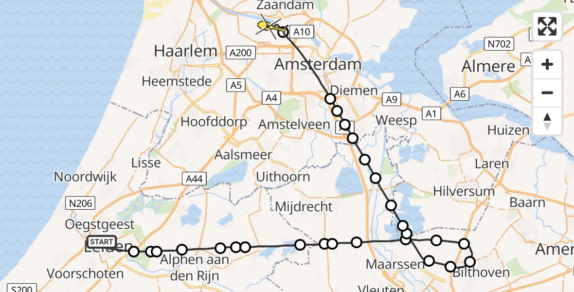 Routekaart van de vlucht: Lifeliner 1 naar Amsterdam Heliport