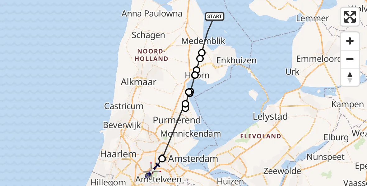 Vluchtroute Politiehelikopter Medemblik - Amsterdam, 09 september 2023, 11:01