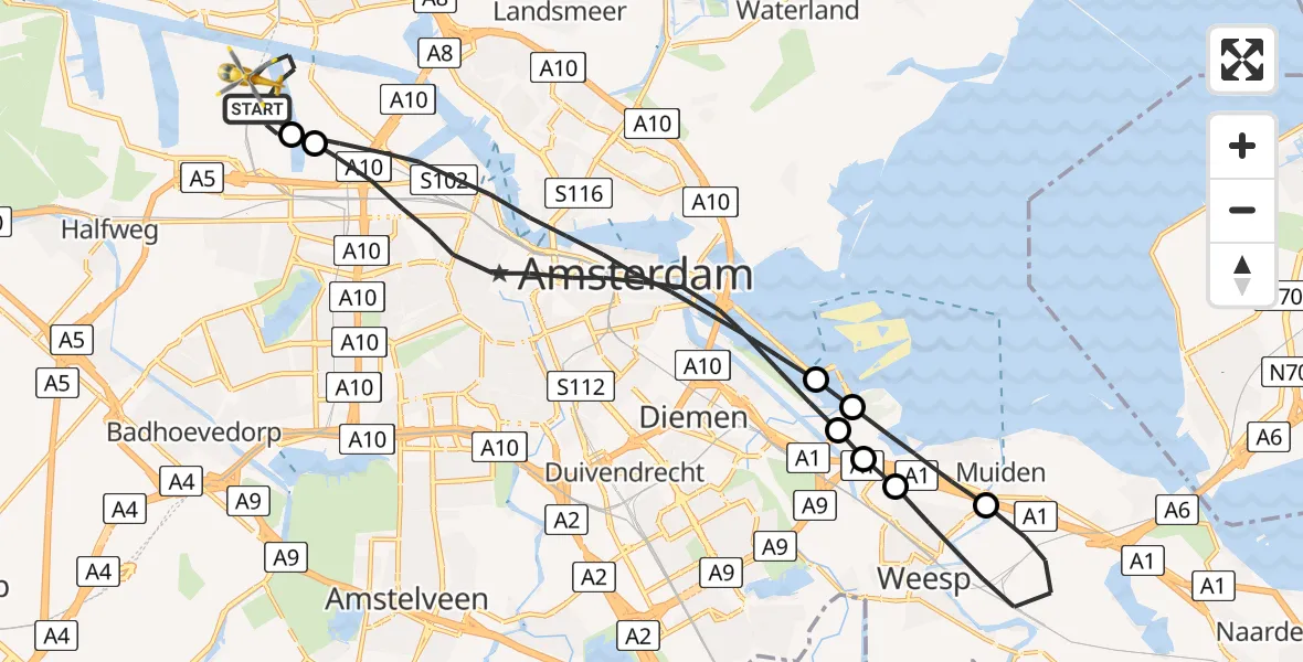 Vluchtroute Traumahelikopter Amsterdam Heliport - Amsterdam Heliport, 09 september 2023, 11:24